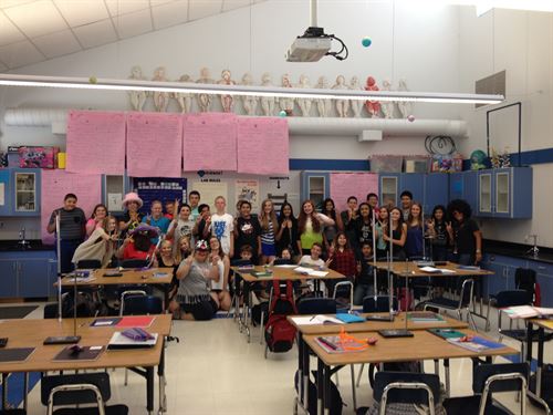 students posing for class photo